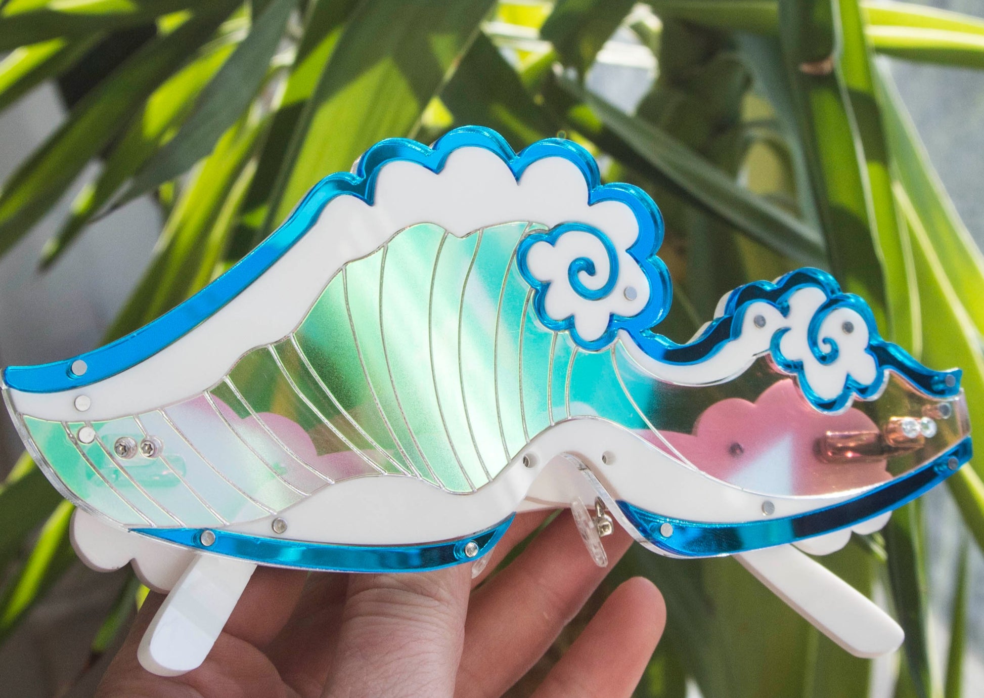 water wave shaped eyewear custom made by animalhair. Inspired by Hokusai's wave.