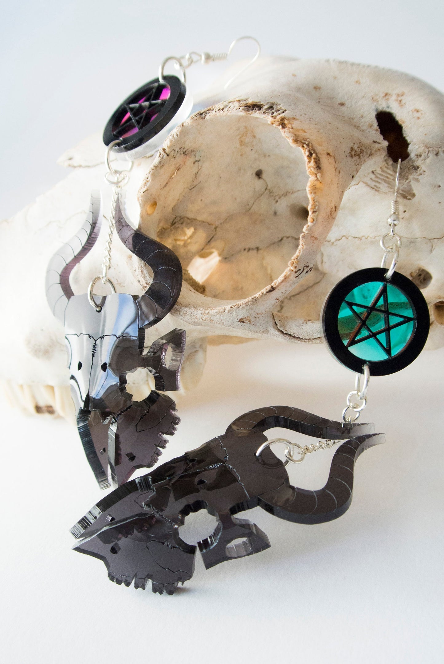Iridescent Goat Skull Earrings
