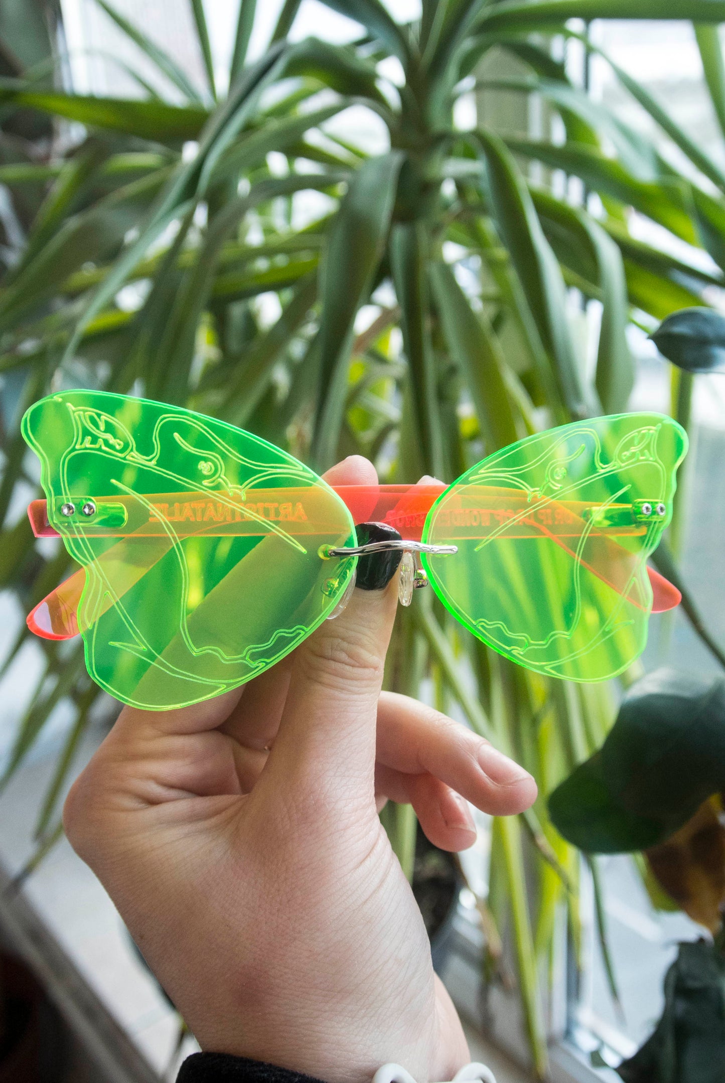 Custom butterfly shaped glasses with etching detail for drip drop wonder shop by animalhair