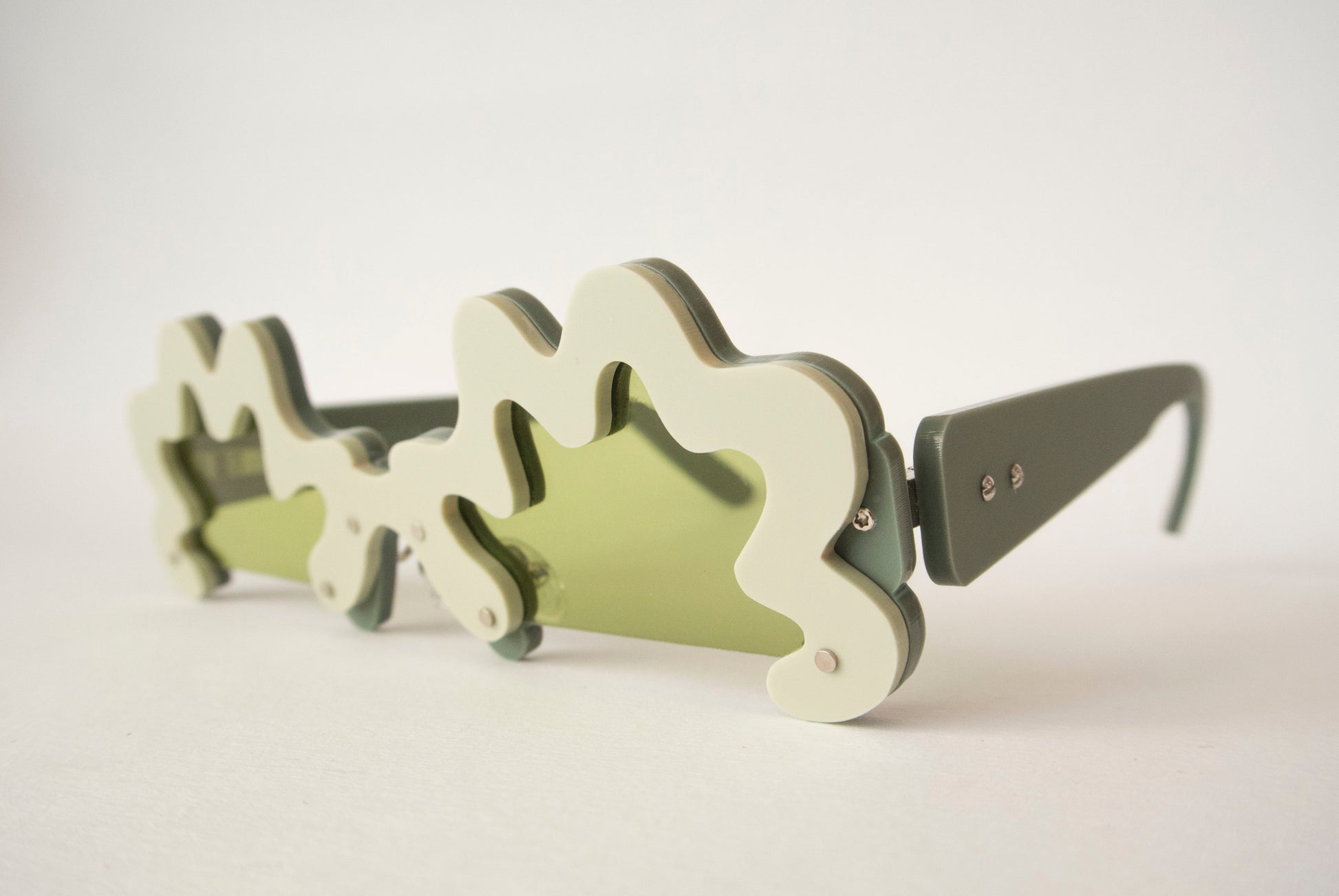 wiggle rimmed glasses in khaki and green by anna mulhearn for animalhair