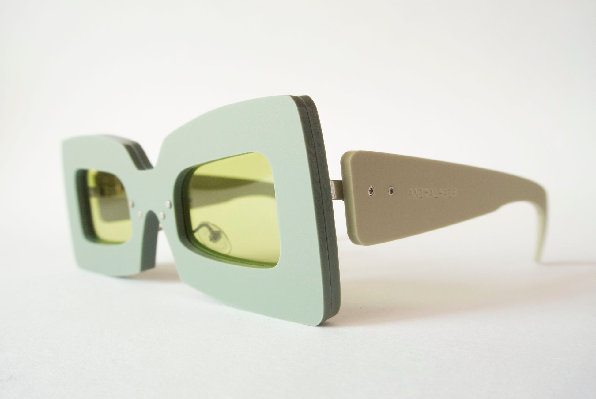 khaki square glasses in double green with green lenses