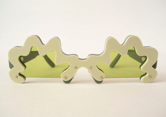 wavy green glasses with green lenses