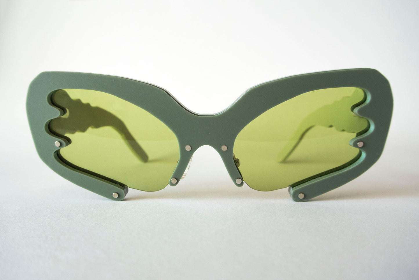 khaki green Y2Kstyle glasses with green lenses 