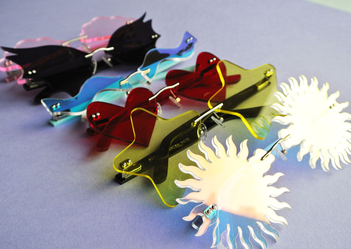 A selection of eyewear by English artist Anna Mulhearn for Animalhair.