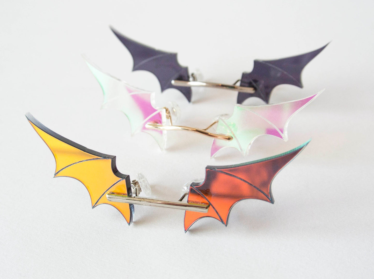 3 pairs of bat wing shaped pince nez eyewear by designer Anna Mulhearn for Animalhair