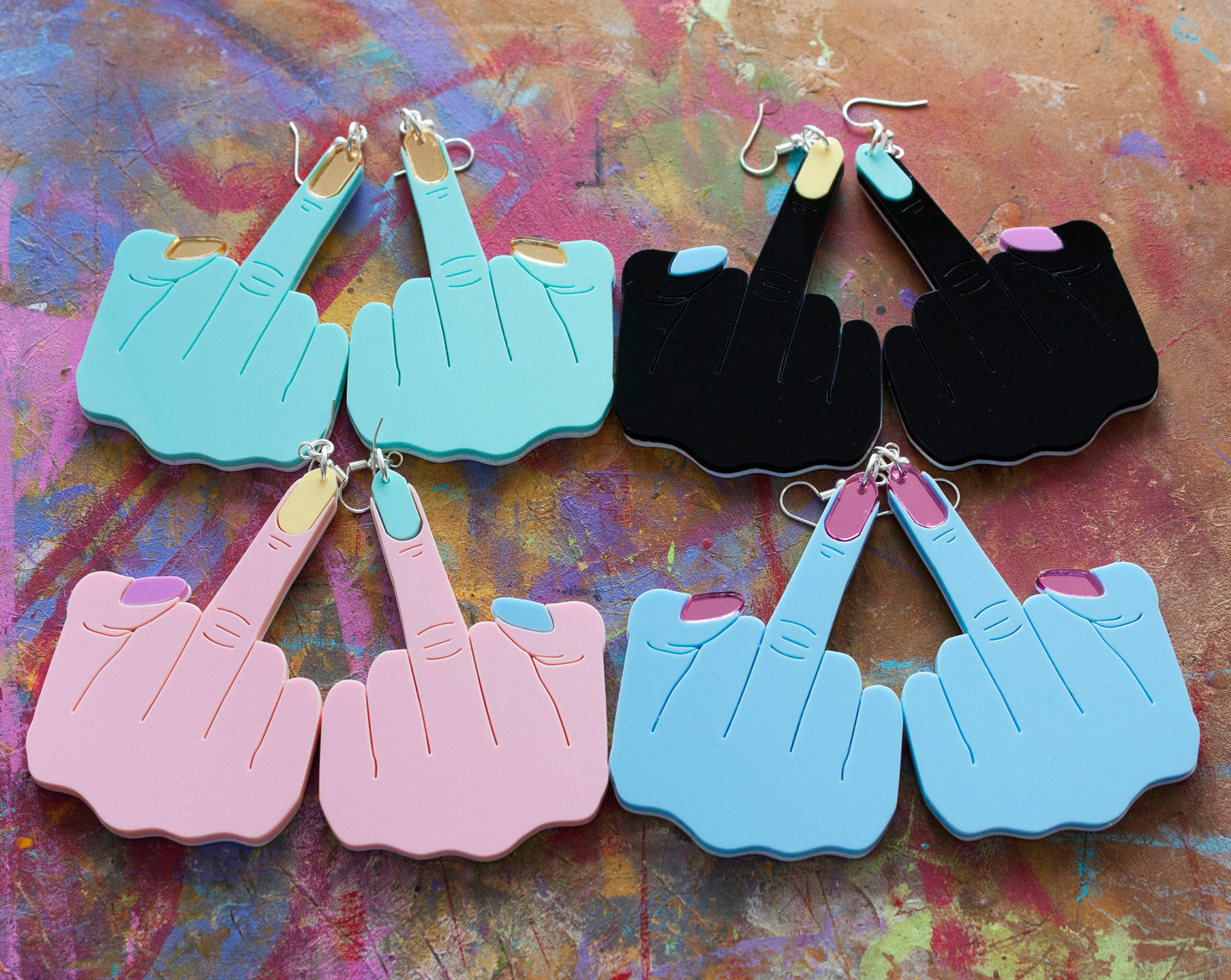 Large Middle finger earrings in 4 colours