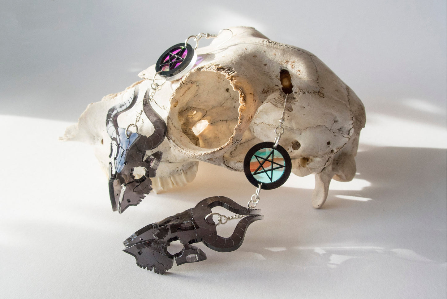 Iridescent Goat Skull Earrings