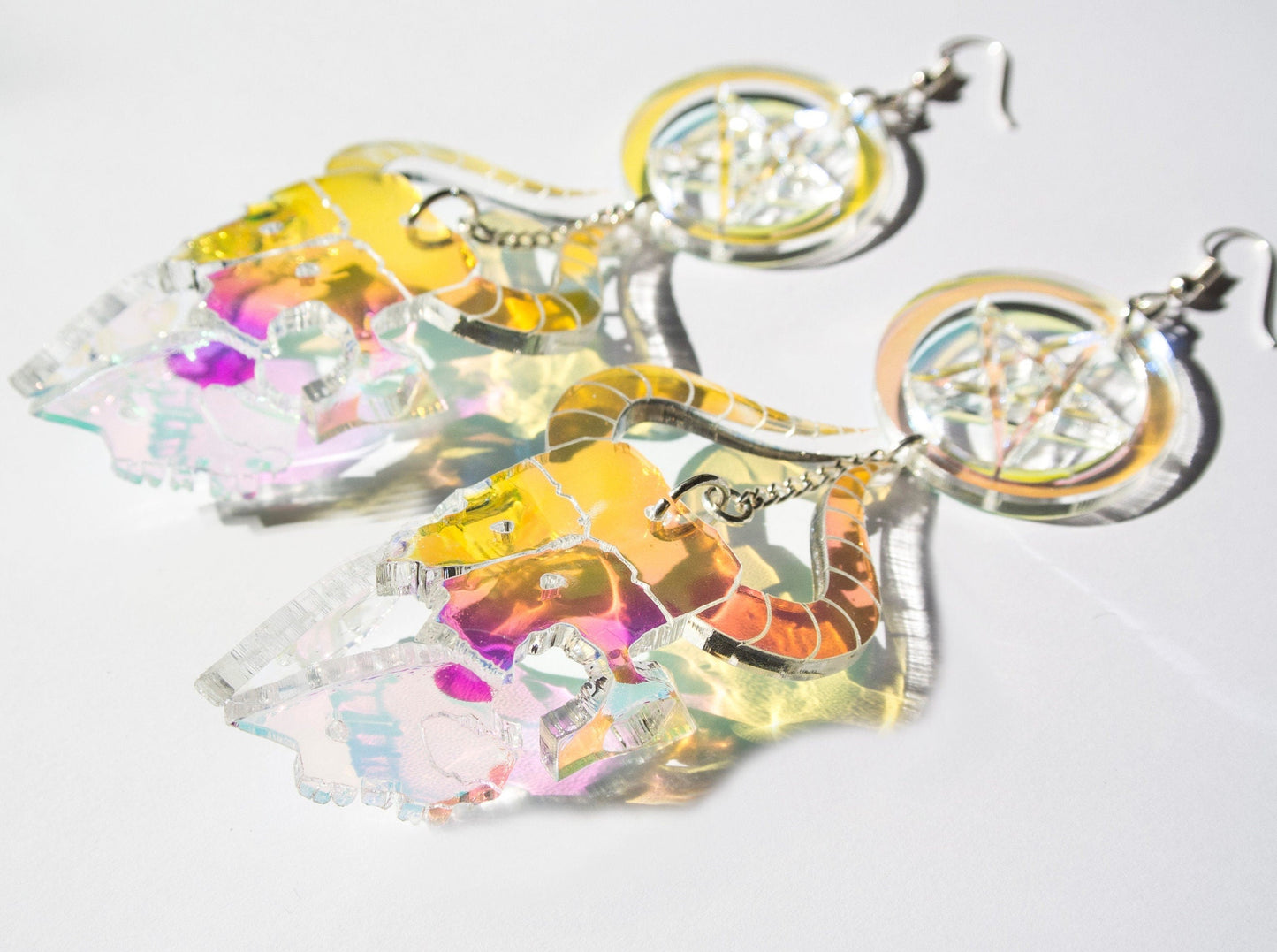 Iridescent Goat Skull Earrings