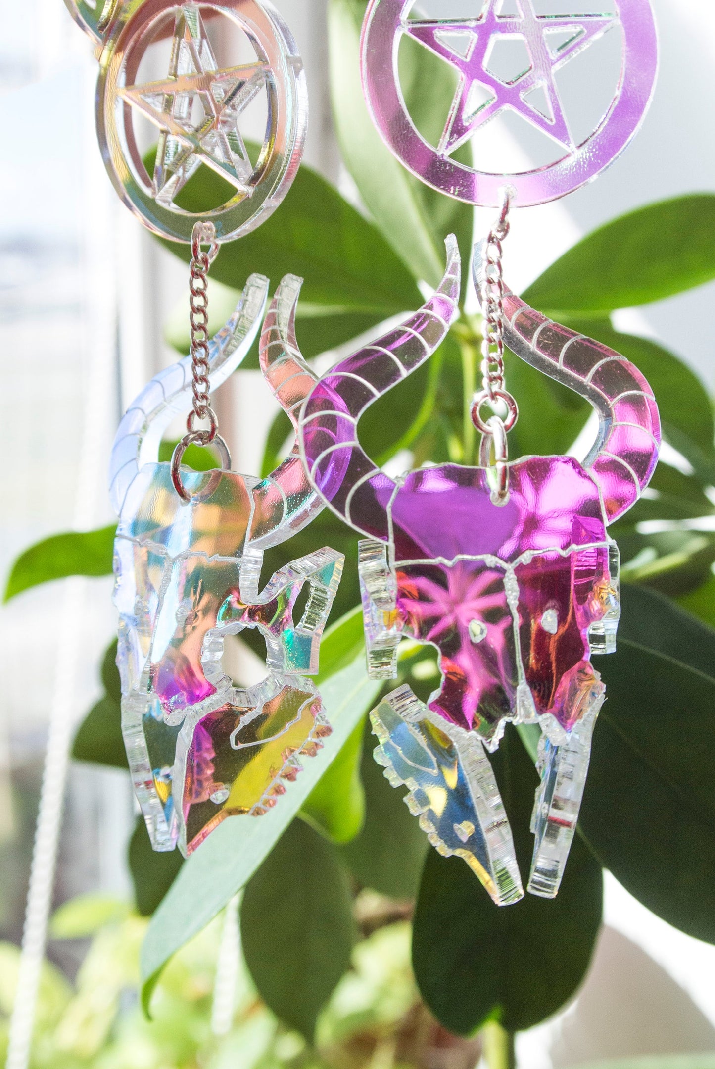 Iridescent Goat Skull Earrings