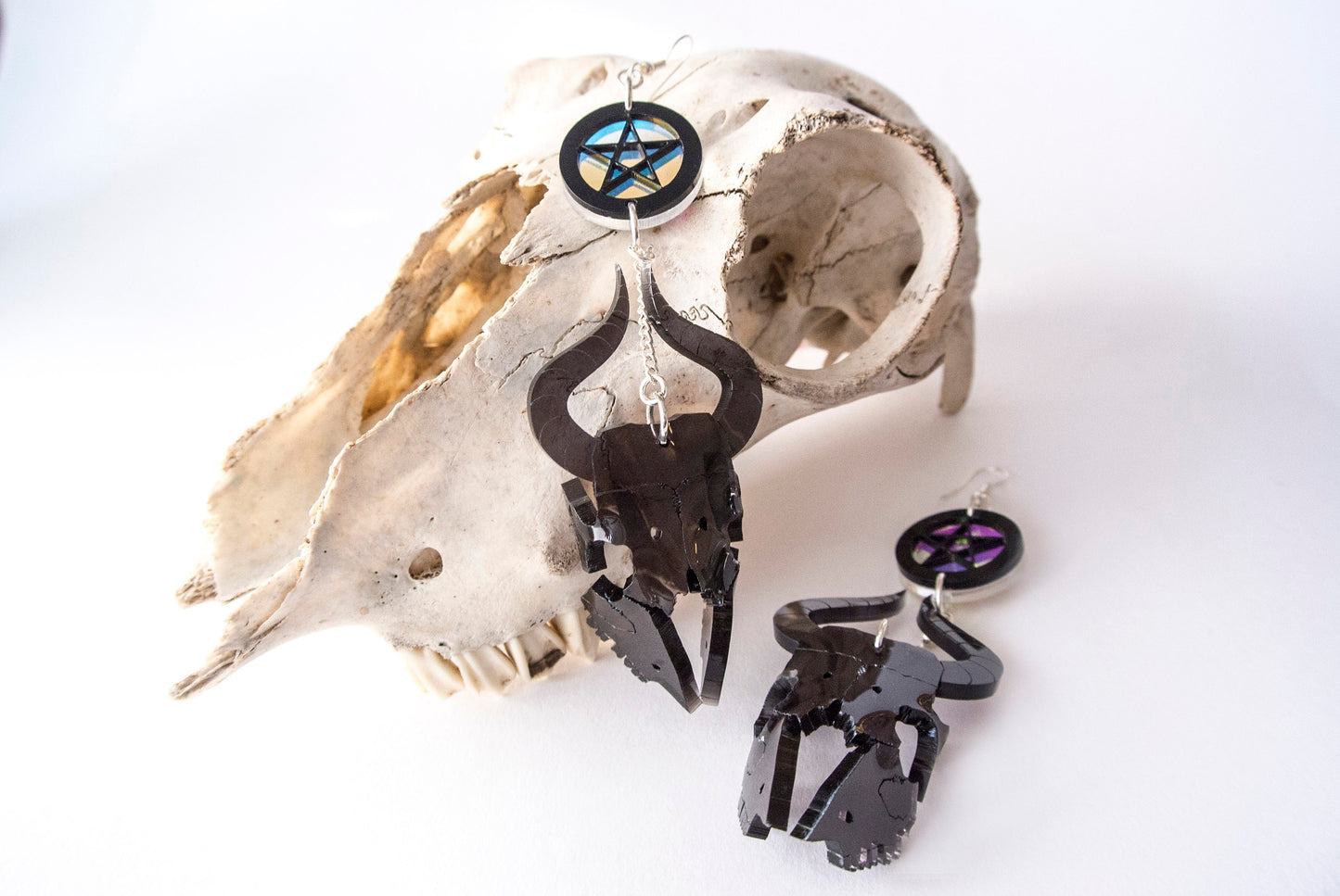 Iridescent Goat Skull Earrings