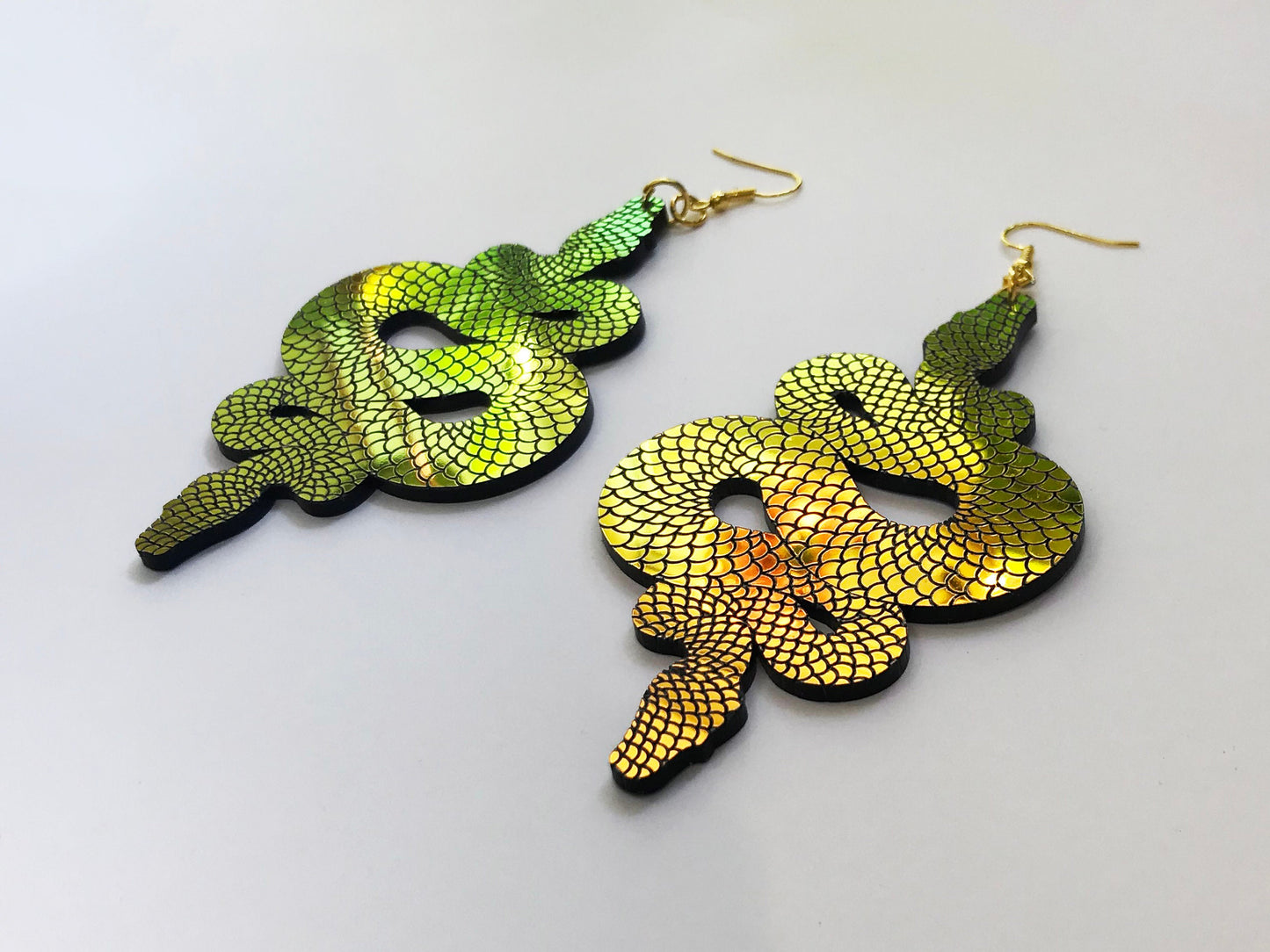 Iridescent Snake Statement Earrings