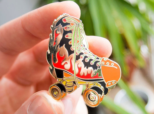 Flaming Rollerskate Pin